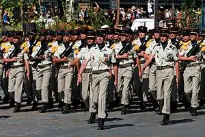 Members of 21e RIMA in parade formation