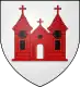 Arms of Munster: On a white field, a red church consisting of a gateway between two towers all three with a cross on top, the door white and the windows black