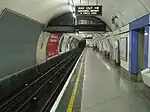The southbound Bakerloo line track and platform at Embankment station in 2008