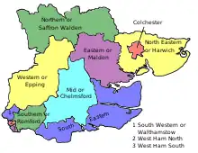 Map of parliamentary constituencies in Essex 1885–1918