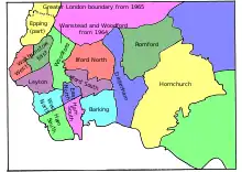 Map of parliamentary constituencies in the Outer London area of Essex 1955–1965