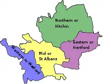 Map of parliamentary constituencies in Hertfordshire 1885–1918