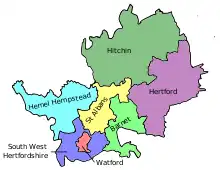 Map of parliamentary constituencies in Hertfordshire 1950–1955