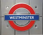 London Underground station sign for Westminster
