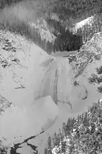Large waterfall encased in ice.