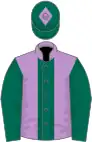 Mauve, dark green stripe and sleeves, dark green cap, mauve diamond