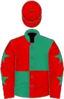 Emerald Green and Red (quartered), Red sleeves, Emerald Green stars, Red cap