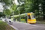 A northbound streetcar in the South Park Blocks in 2013