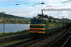 Train at Petrovsky Zavod railway station in the town of Petrovsk-Zabaykalsky