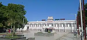 Modern building overlooking plaza