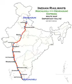 (Kochuveli - Dehradun) Express route map