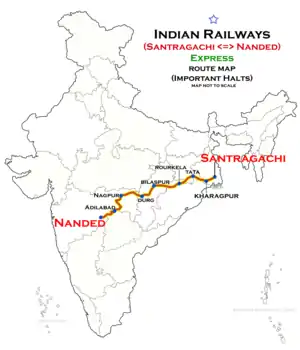 (Nanded–Santragachi) Express route map