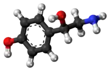 Ball-and-stick model of the octopamine molecule