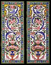 Gol o bolbol motif on earthenware tiles, from the Qajar-era