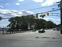 In West New York at 60th Street, one of the few streets which connects it to the Hudson River waterfront