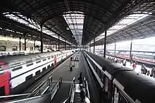 Inside the train shed.