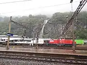 Station yard with waterfall