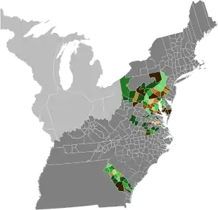 1796 Presidential County Results, shaded according to the winning candidate's share of the vote.