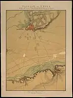 Copy of an 1808 French map which shows the relative position of river Esla, Benavente and Castrogonzalo