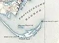 1889 map shows buildings at Long Point and Wood End, despite being replaced by Long Point Battery in 1864.