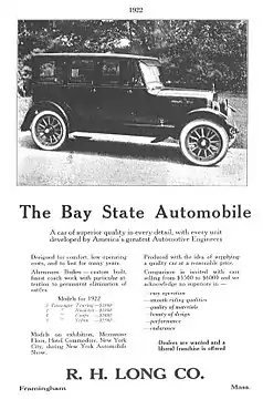 1922 Bay State advertisement with car photo