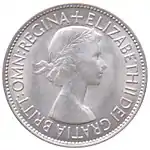 The obverse of the 1953, Elizabeth II, half crown