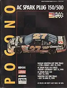 The 1990 AC Spark Plug 500 program cover, featuring Rusty Wallace.