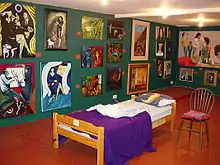 Work in the Stuckism International Gallery, 2003 (group of 6 behind the bed)