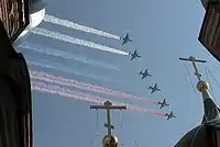 (2010) Russian flag presented by Su-25s during the Victory Day Parade commemorating the 65th anniversary of the defeat of Nazi Germany.