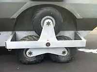 Close-up of trinary wheel system.