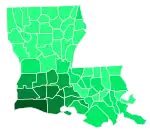 Support for Boustany by parish:  >50%  40–50%  30–40%  20–30%  10–20%  <10%