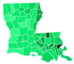 Support for Fayard by parish:  >30%  25–30%  20–25%  15–20%  10–15%  5–10%  <5%