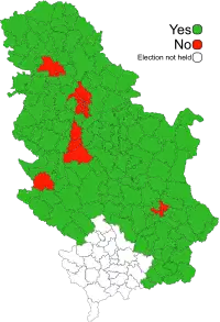 A map containing results of the 2022 constitutional referendum in Serbia