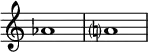  {
\override Score.TimeSignature
#'stencil = ##f
    \relative c'' {
        \time 4/4
        aes1 a?
    }  }
