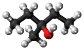 Ball-and-stick model of 3-methyl-3-pentanol