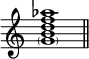  {
\omit Score.TimeSignature \relative c'' {
        <\parenthesize g b d f aes>1 \bar "||"
    }
}
