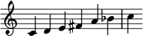  {
\override Score.TimeSignature #'stencil = ##f
\relative c' { 
  \clef treble \time 6/4 c4 d e fis a bes c
} }
