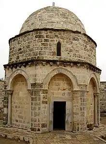 The Chapel of the Ascension in 2008, on the Mount of Olives in Jerusalem. The Mount of Olives is where Jesus preached the Sermon on the Mount and the chapel the place from which he ascended to Heaven.