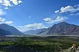 Nubra Valley with Diskit Gompa and town immediately below and Hunder in the distance