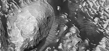 Layered mound on floor of Danielson crater, as seen by HiRISE under HiWish program