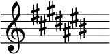 { \new Staff \with{ \magnifyStaff #3/2 } << \time 1/4 \override Score.TimeSignature #'stencil = ##f { \clef treble \key cis \major s16 ^\markup "" } >> }