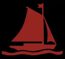 profile of a red sailboat on black square