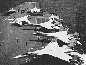 North American A-5 Vigilante on flight deck. Note the folded Vertical stabilizer