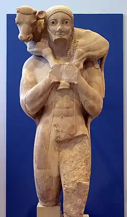 The Moschophoros or calf-bearer, c. 570 BC, Athens, Acropolis Museum.