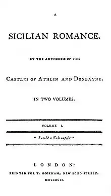 Title page to the 1792 edition of "A Sicilian Romance"