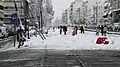 Tracks of the Athens Tram covered in snow