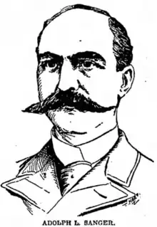 Black and white drawing of a man with a large mustache