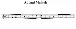 a visual representation of the Adona Malach scale D, E, F♯, G, A, B, C, D