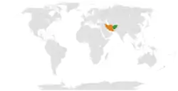 Map indicating locations of Afghanistan and Iran