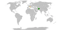 Map indicating locations of Afghanistan and Italy